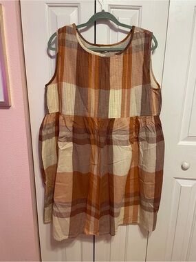Cost Plus World Market Plaid Dress in Brown, Cream & Orange